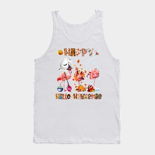 Cute Flamingo HalloThanksmas Happy Halloween Thanksgiving T-Shirt Tank Top